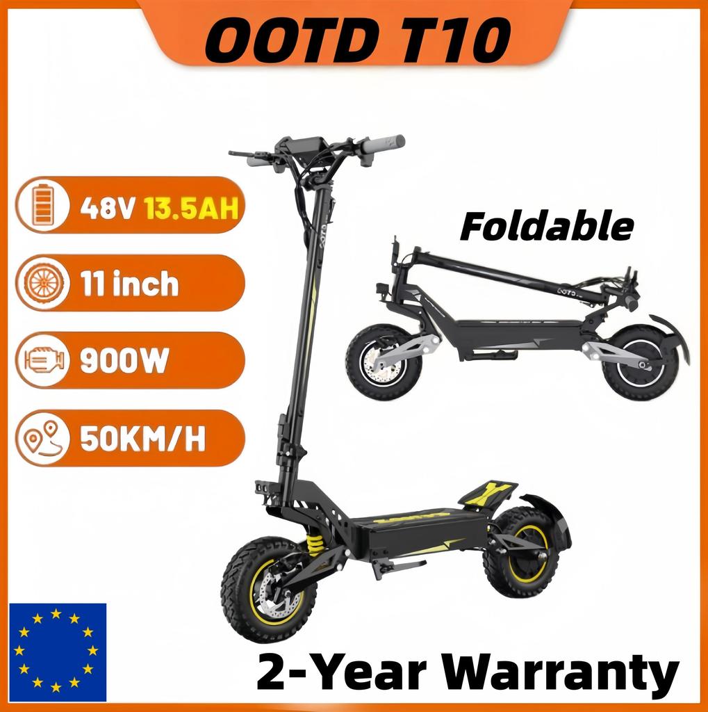Electric Scooter, OOTD T10 Scooter,Max 900W Motor 48V 13.5Ah Battery, 45-60km Range, 11 Inch All-Terrain 50KM/H