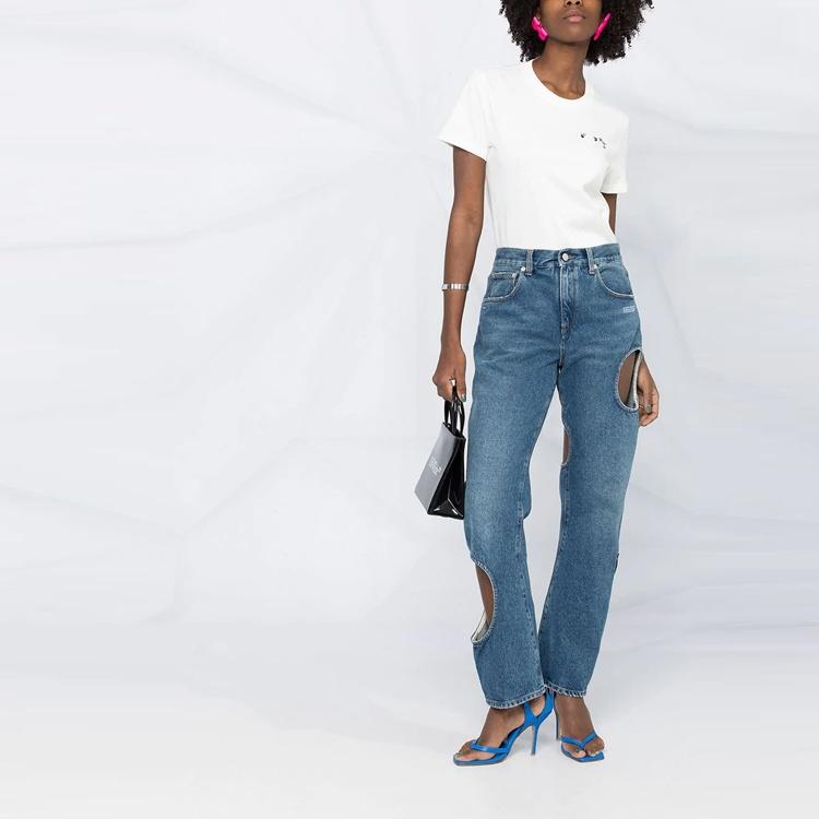 (WMNS) Off-White SS21 Strzałka z tyłu Bawełniana Biała Koszulka z krótkim rękawem Damska OWAA049R21JER0010331