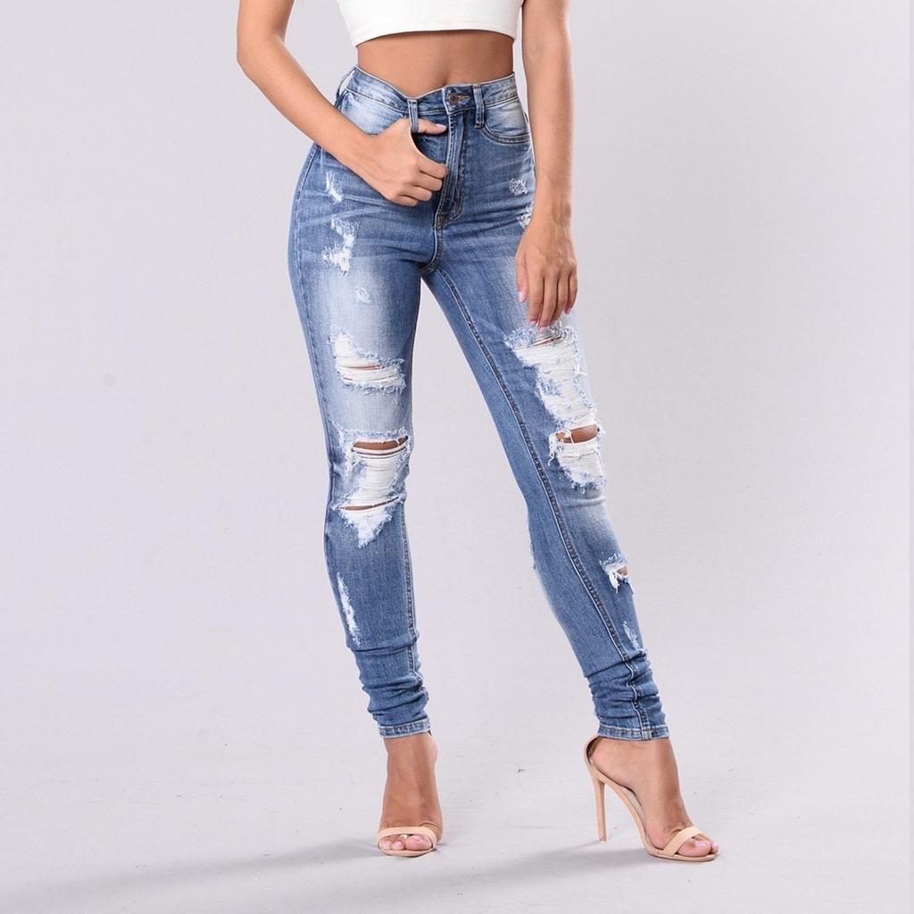 Women Fashion Jeans Fix Sexy Print Ripped Jeans Plus Size Trousers