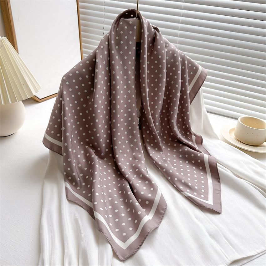 Literary Polka Dot Korean Version Printed Silk Scarf 90Cm Twill Silk Scarf Light Luxury Versatile Large Square Scarf Shawl Headscarf