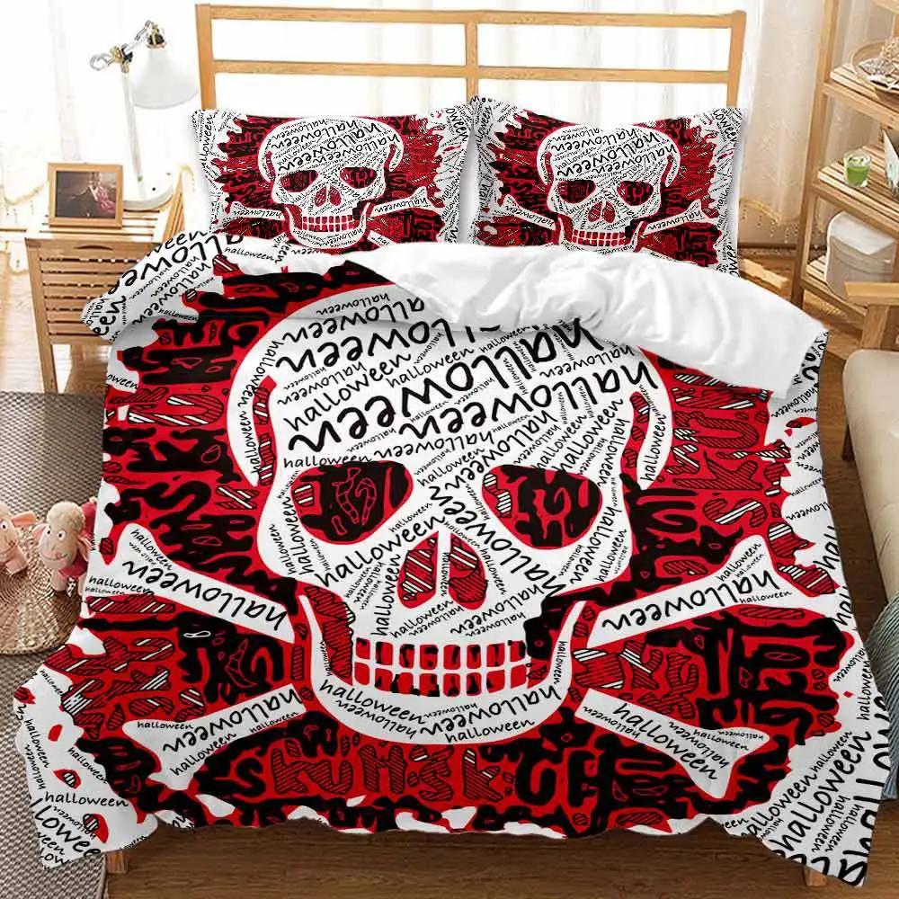 Happy Halloween Bed Set Queen Size 3D Bed Linen Skull Digital Print Queen Size Bedding For Boys Duvet Cover Set Home Textile 3d