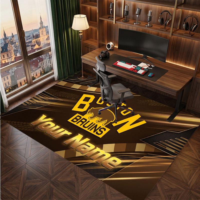 Tappeto in Cristallo Vellutato Personalizzato Boston Bruins, Tappeto Morbido Antiscivolo con Testo Nome Personalizzato per Soggiorno Camera da Letto