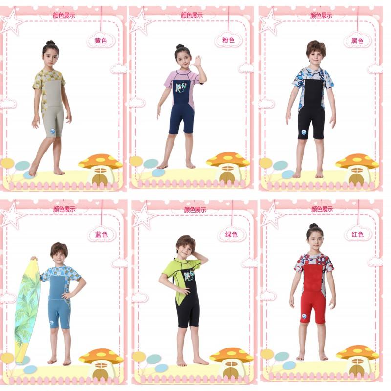Kids 2.5mm Neoprene Wetsuit Short Sleeve Shorts Full Body Diving Suit With Rear Zipper Warm Swimwear Boys Girls