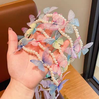 Motýlí čelenka Dětská stuha Obruč do vlasů Miminko Roztomilá princezna Žena Roztomilá perleťová čelenka Dokončovací Vlásenka Vlásenka