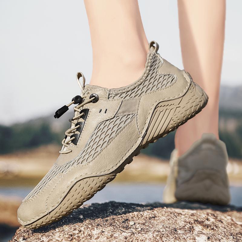 Men’s Outdoor Hiking Shoes Grey Driving Shoes Khaki Casual Slip on Summer Black Mesh Shoes Plus Size 45 46