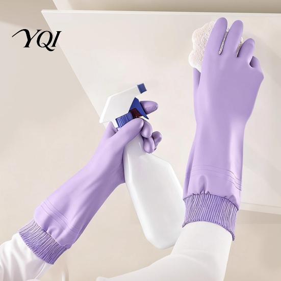Rubber Dishwashing Gloves Fleece Lined for Housework, Waterproof PVC Cleaning Gloves, Anti-slip Thermal Kitchen Grip Warm Velvet Lining Laundry
