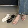 Eilyken Silver Chain Narrow Band Clip Toe Women Sandals Summer Buckle Strap Thin Low Heels Party Dress Shoes
