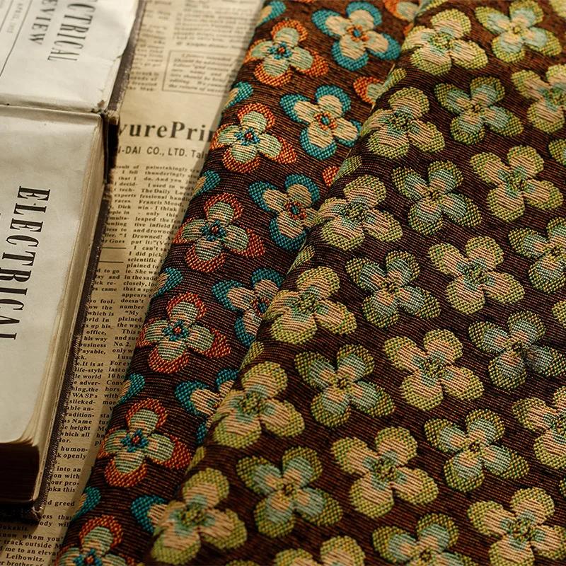 Yarn Dyed Woolen Thick Jacquard Fabric Autumn Winter Geometric Jacquard Flower Fabric 50cmx150cm