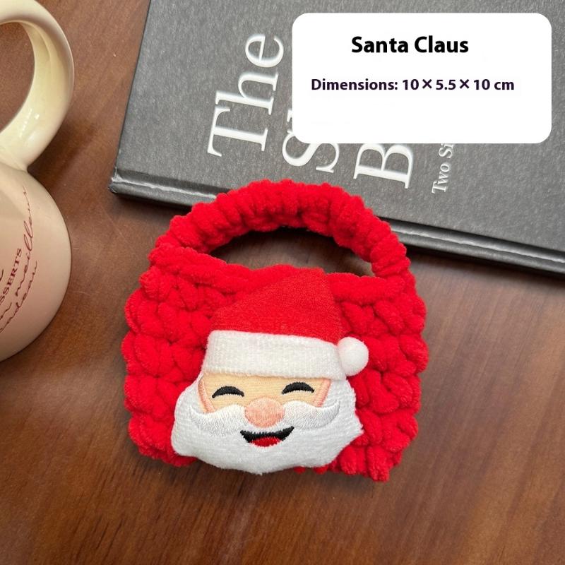 Cute Cartoon Christmas Woven Wallet Plush Purse Santa Claus Key Pendant Bag Earphone Bag Storage Bag Christmas Change Purse