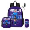 Learn, Travel Football Sport Rucksack Ronaldo 3 Pcs Set Kids Backpack Shoulder Bag, Pencil Bag, Football Star Knapsack