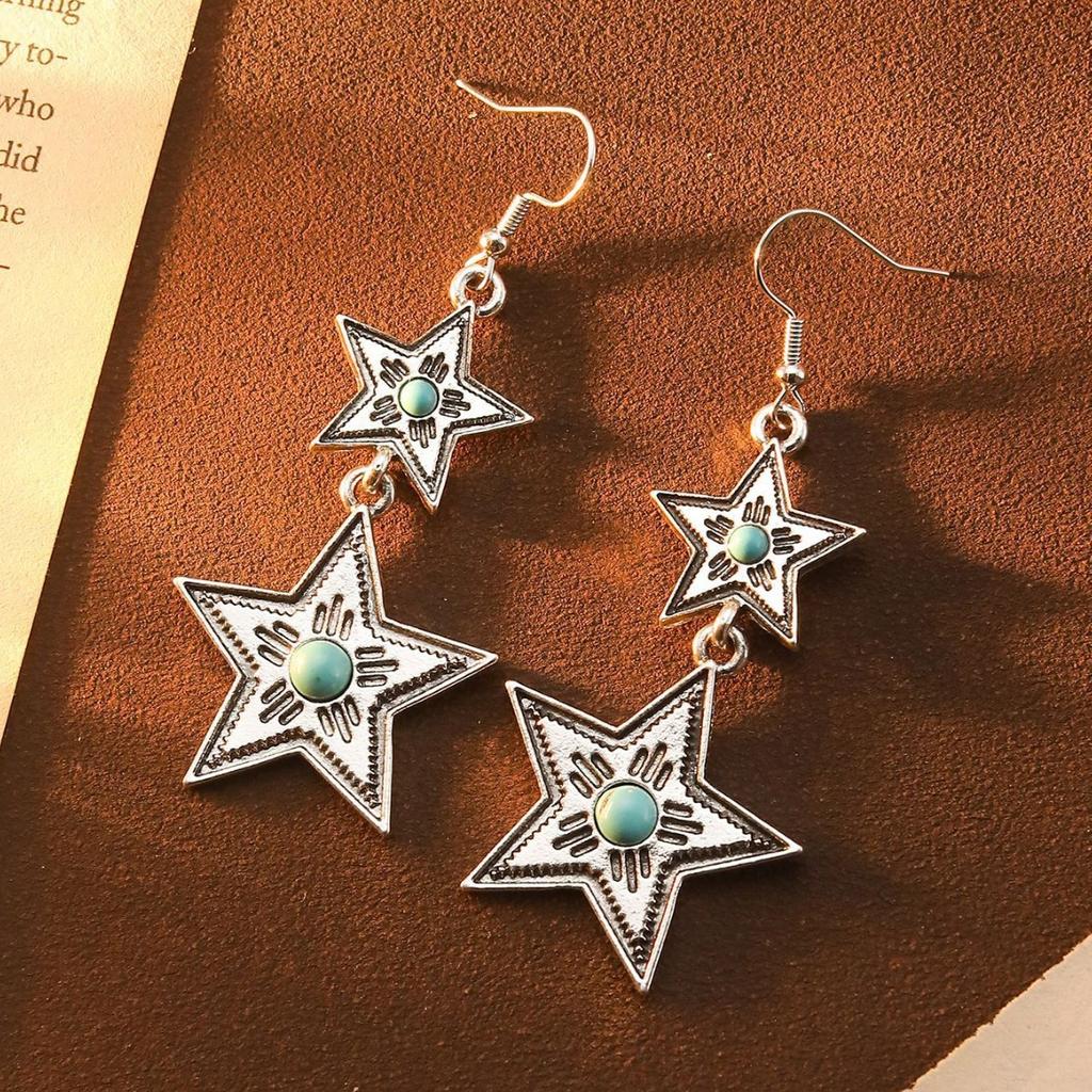 Böhmische Diamant Türkis Blume Stern Ohrringe Hohes Niveau Retro Ethnischer Stil Ohrringe
