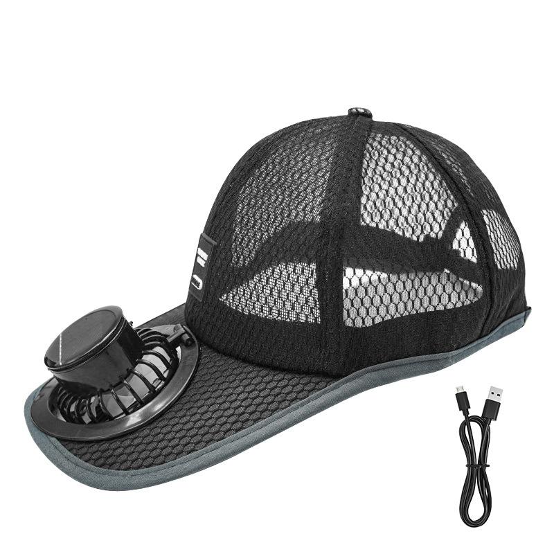 

Solar & USB Dual Charge Fan Hat, Outdoor Cooling Sun Visor, 3-Speed Mesh Baseball Cap чёрный
