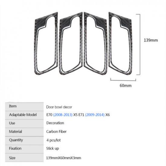 Real Carbon Fiber Car Inner Handle Cover Sports Style Special For BMW X5 E70 LB