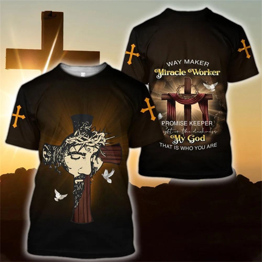 

Christian Jesus Pattern T-Shirt Men Religious Believe 3D Printed T Shirts Unisex Short Sleeve Fashion Casual Streetwear Tee Top 6XL