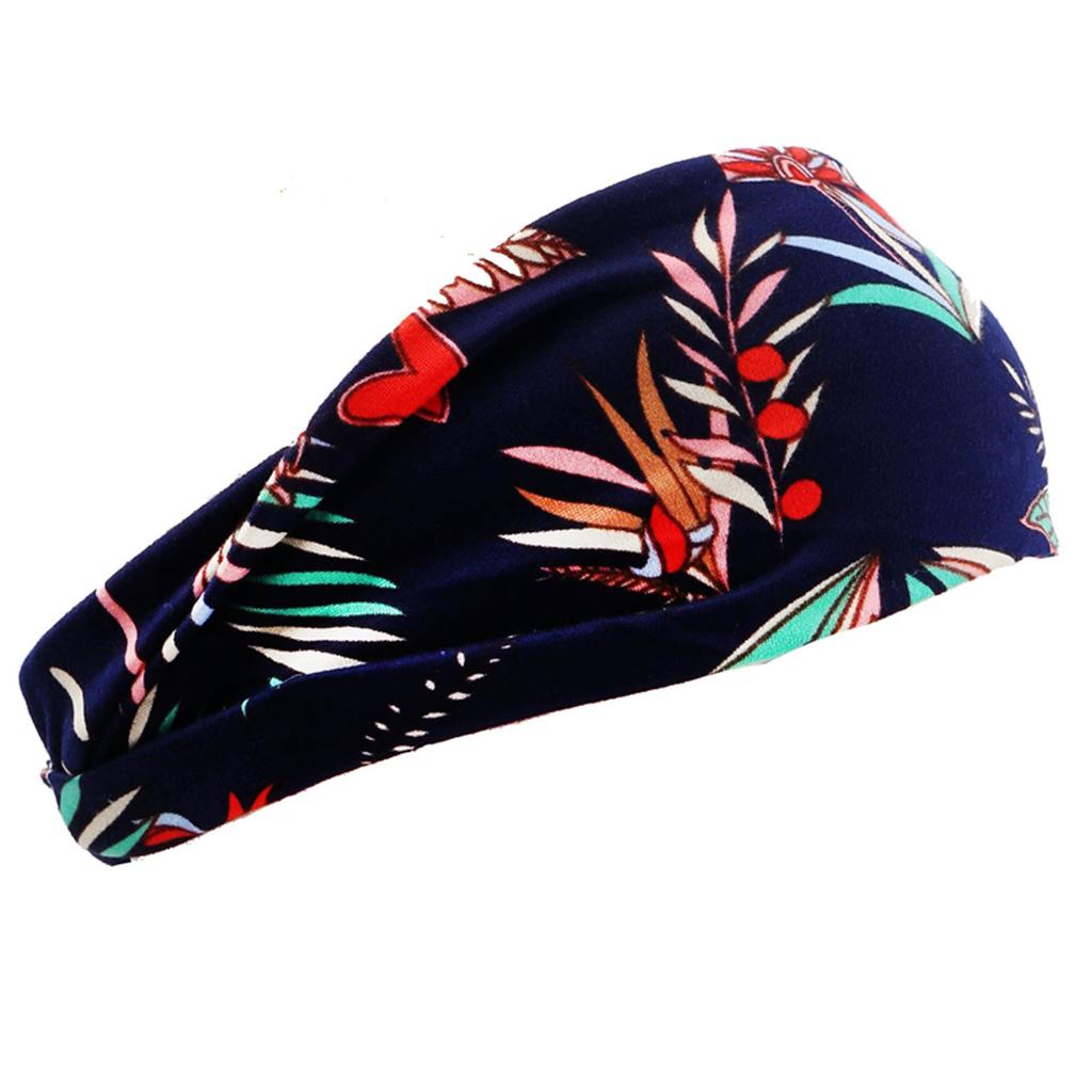 Women Floral Print Stretch Headband Wide Fabric Hair Band Soft Elastic Yoga Sports Hair Wrap