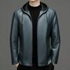 Leather Jacket Men's Handsome Hooded Casual Leather Jacket Middle-aged Dad Autumn and Winter Sheepskin Men's Jacket