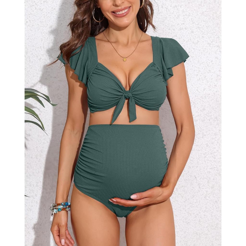DEBELLY Women Maternity Two Piece Swimsuits Ruffle Pregnancy Bikini Set