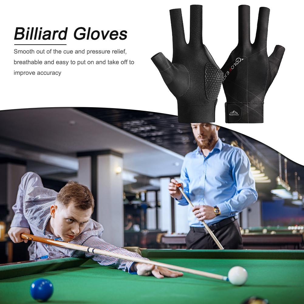 Open Finger Billiard Gloves Antiskid Polyester Snooker Billiards Gloves Adjustable Sticker Smooth Soft Portable Amateur Training