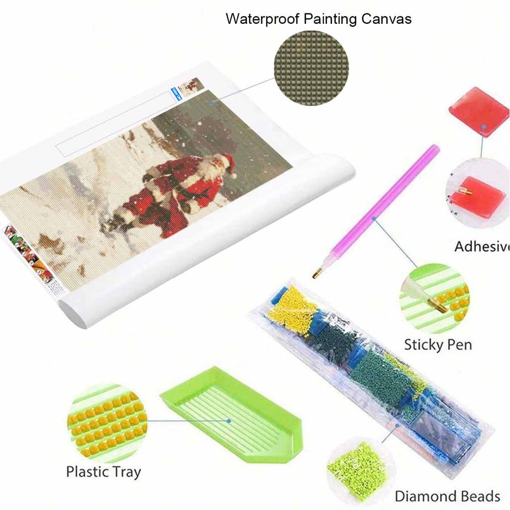 5D Diamond Painting Kit Christmas Santa Snow Scene Full Drill Canvas Art DIY Rhinestone Craft for Bedroom Living Room Wall Decoration