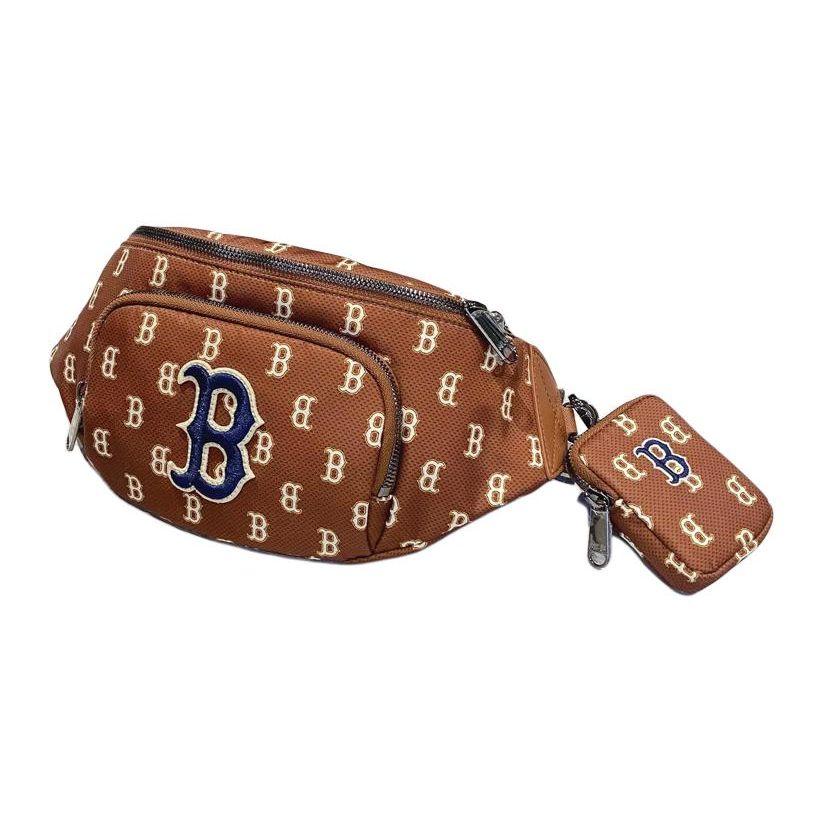 

MLB Monogram Series Vintage Floral Print Letter Big Logo Boston Team Detachable Zipper Closure Polyester Crossbody Waist Bag 3AHSM012N-43BRD Brown