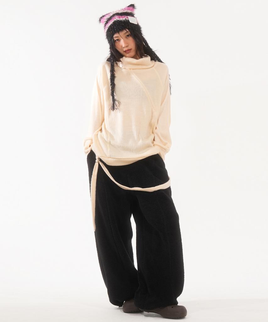 FANYOUNG Hairy Zip Slit Pullover Ivory