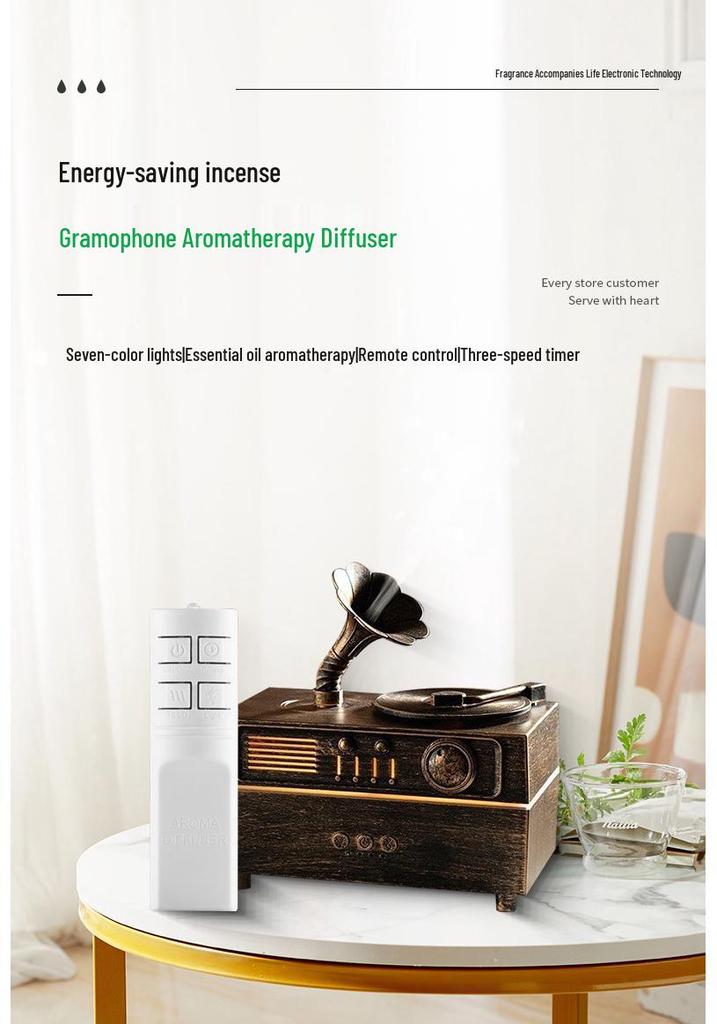 Retro-Grammophon Bluetooth Aroma-Diffusor & Lautsprecher - Stilles Geschenk für Zuhause, Kosmetikstudio oder Hotel