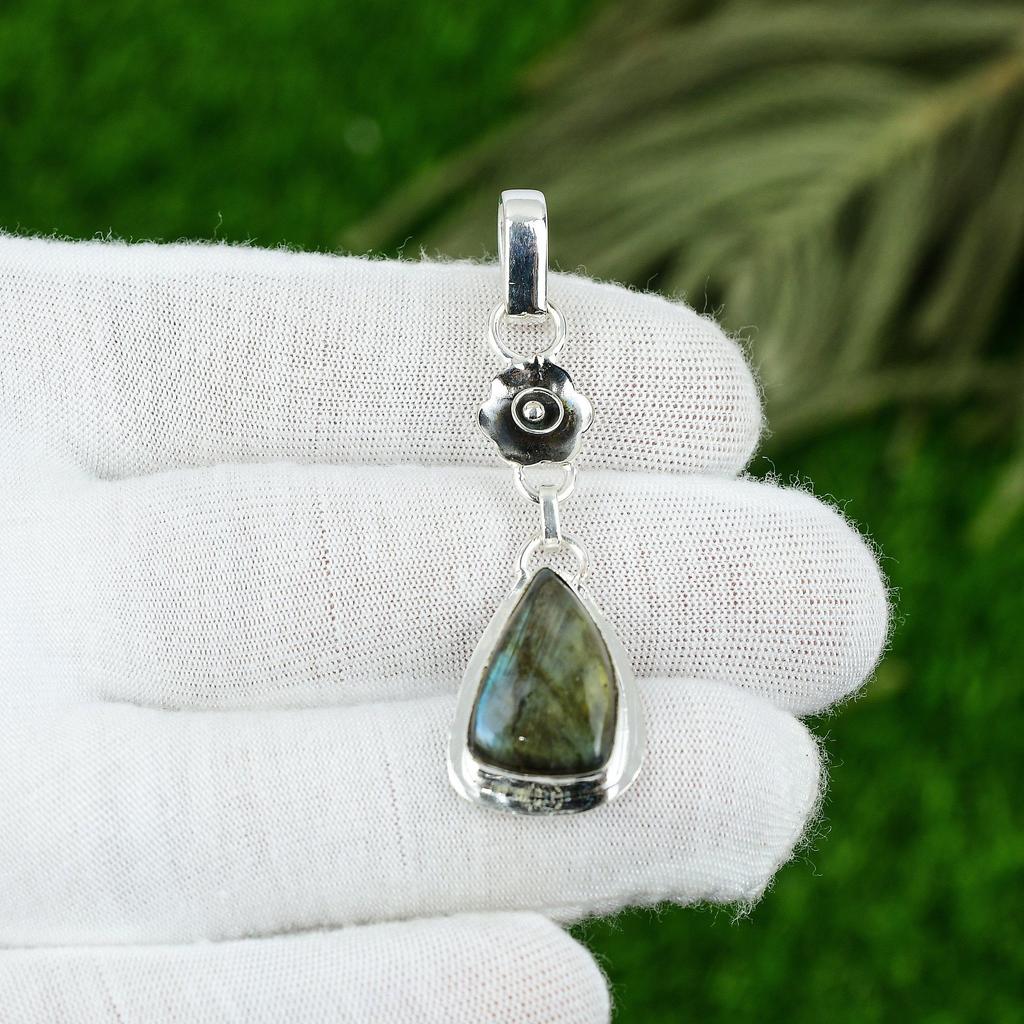 Gift For Her 925 Sterling Silver Natural Labradorite Gemstone Jewelry Pendant