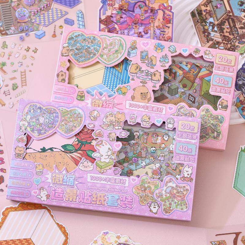Fantasy Park 3D Scene Sticker Book DIY Craft Kit 61 Sheets 40 Stickers 20 Cards with Tweezers for Journaling Scrapbooking Card