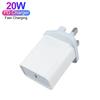 PD 20W Wall Power Adapter Charger Single USB Port Type C Smart Fast Charging Smart Phones ABS UK Plug UKCA