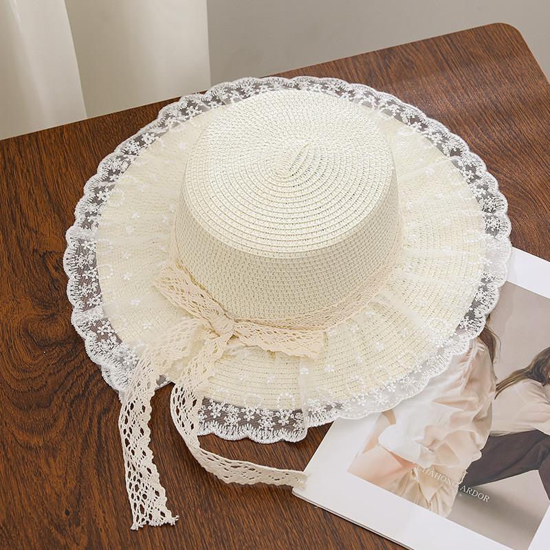 Summer Straw Hat With Large Brim And Bow For Beach And Vacation Sun Protection