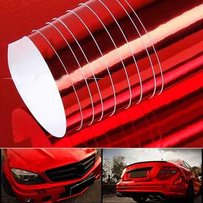 Film de Covering Rouge Chrome 5 mètres Autocollants Voiture Vinyle Wrap Foil de Covering Moto Cricut Décalcomanie Carrosserie Auto Fibre de Carbone Air Wrap