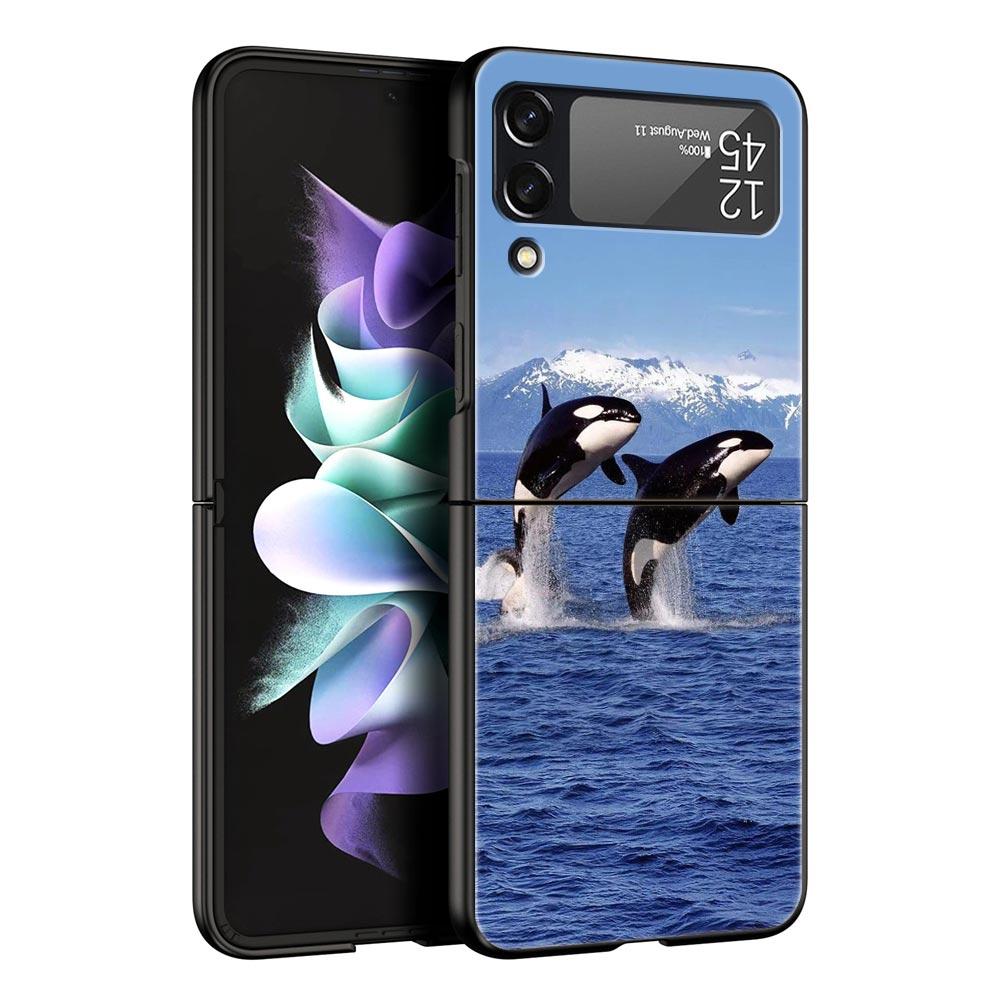 Orca ocean lovely killer whale Phone Case For Samsung Galaxy Z Flip3 Flip4 Flip5 PC Shell For Z Flip 3 4 5 Hard Folding Cover