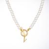 Zircon Crystal Initial A-Z Letter Pendant Necklace for Women Toggle Clasp Imitation Pearls Necklaces Wedding Jewelry Gift