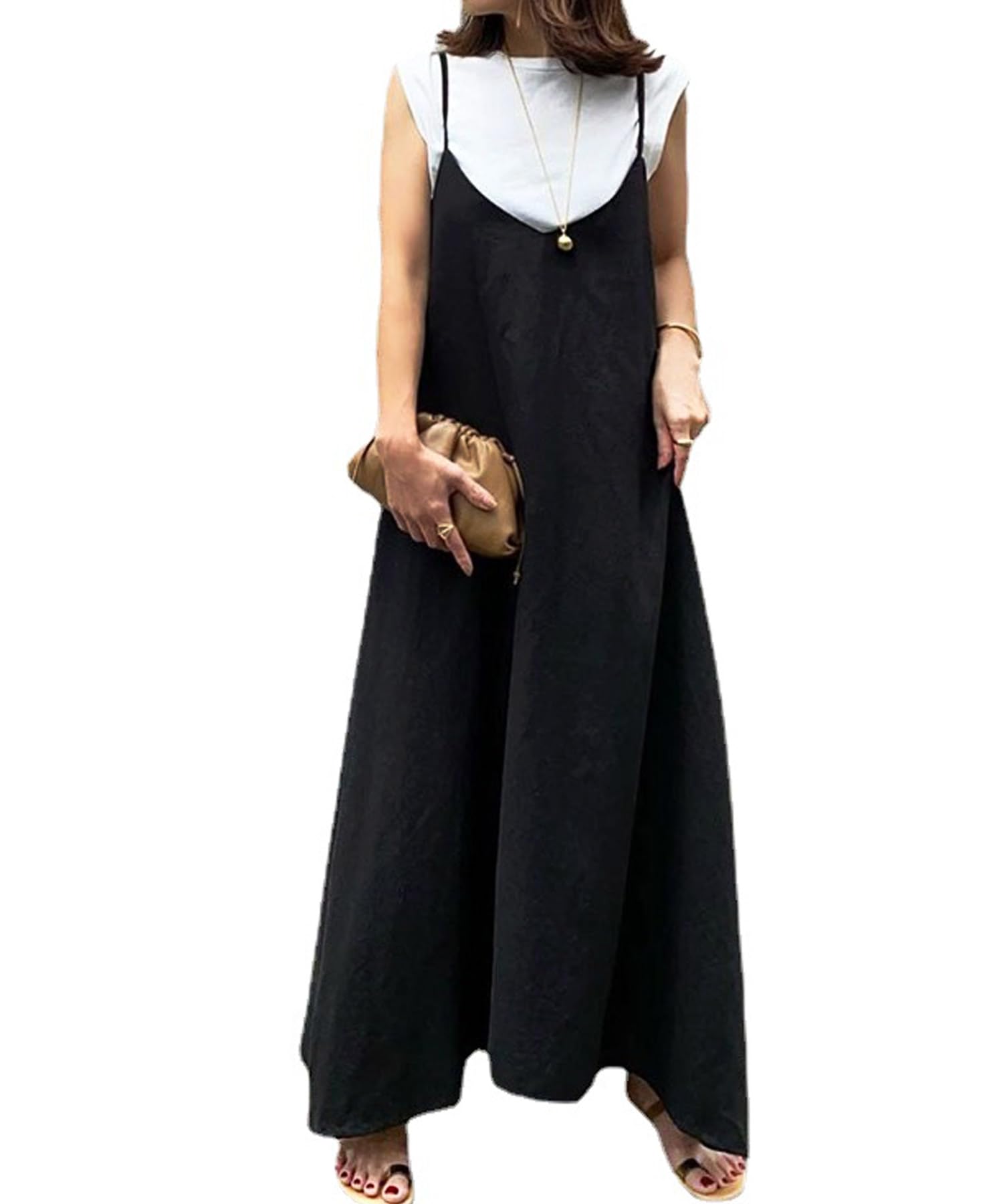 

Аркадное тонкое летнее черное женское платье на бретелях, длинное, расклешенное, стильное, платье, чёрный