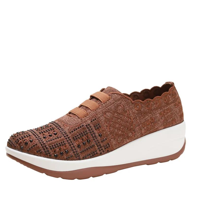 

Fashion Women Vulcanized Shoes Fashion Thick Sole Wedges Lightweight Casual Sports Shoes Women Breathable Thick Soles Chaussures Femme 36 коричневый