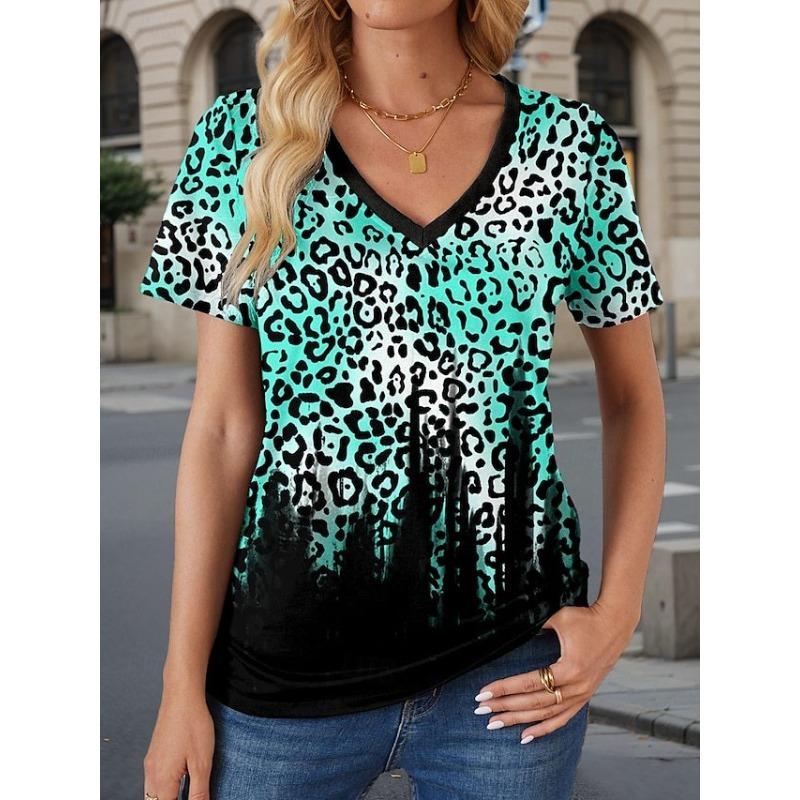 

Летняя новая повседневная универсальная футболка с V-образным вырезом и короткими рукавами с 3D-принтом в стиле отпуска с растительным принтом 5XL