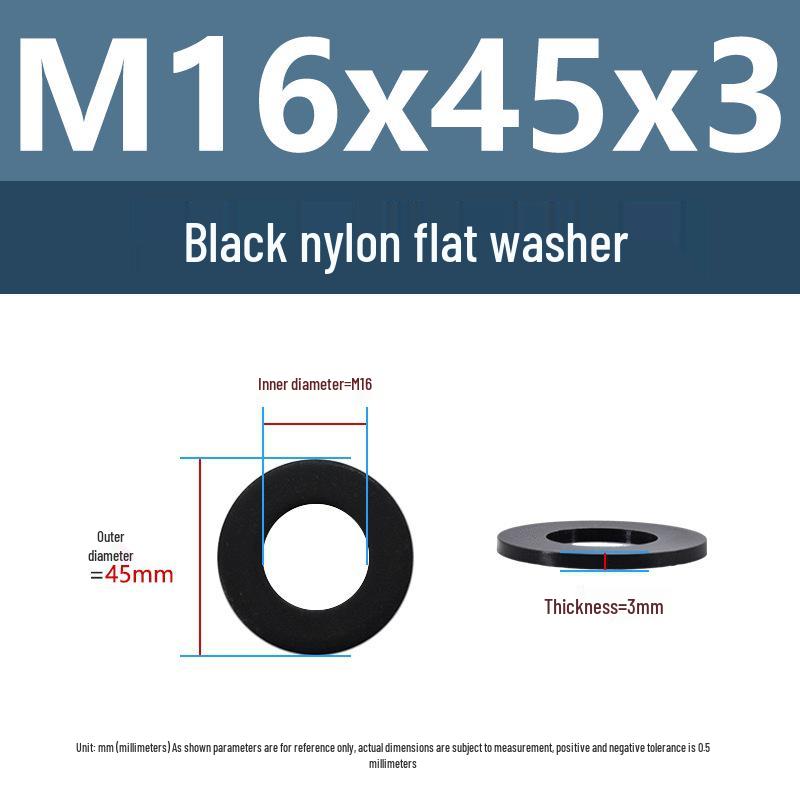 Yigu High-Temperature Insulated Black Nylon Flat Washer (M2, M3, M10, M16, M24)