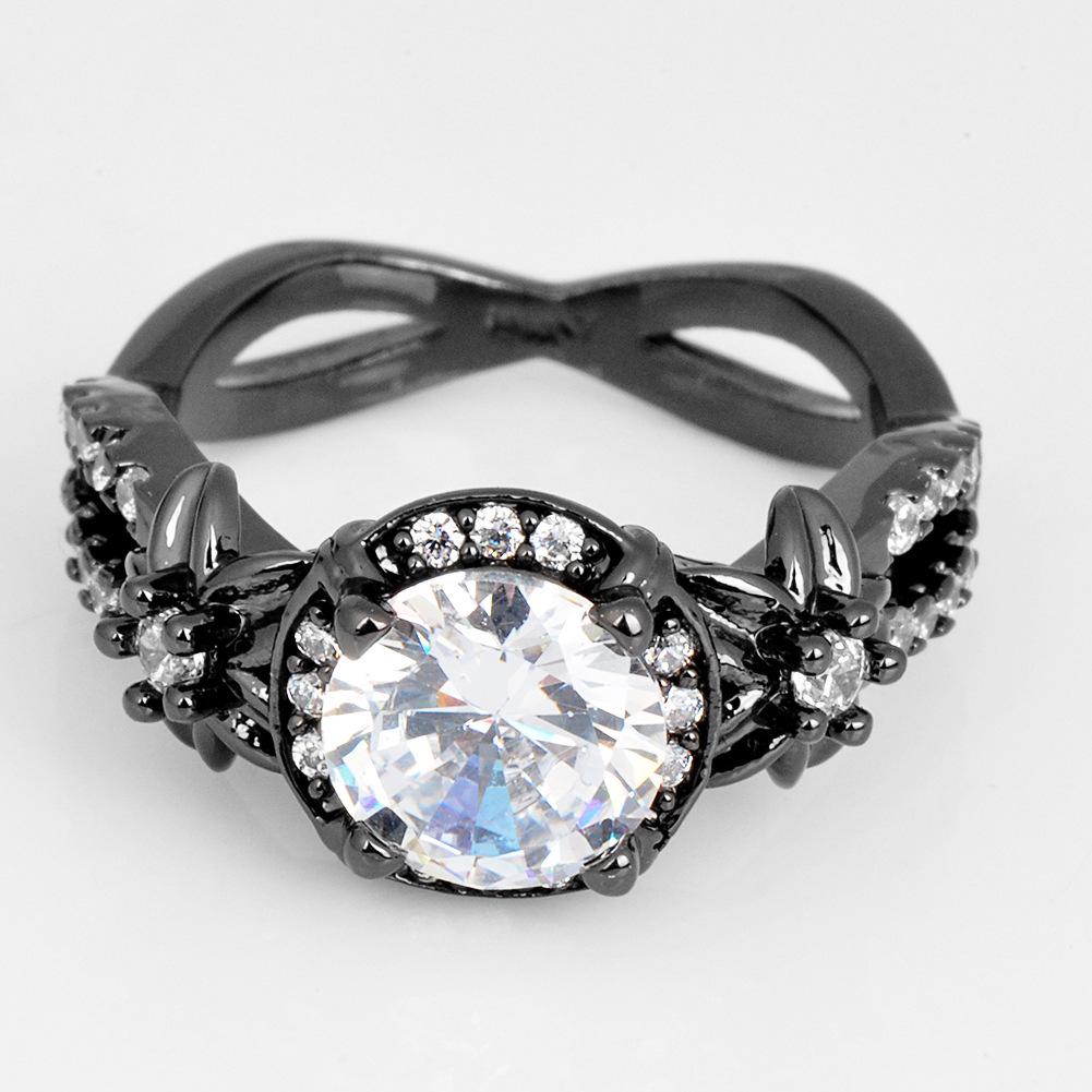 Dark Black Gold Set with Diamonds Full Set with Diamond Rings Ring Set with Rings