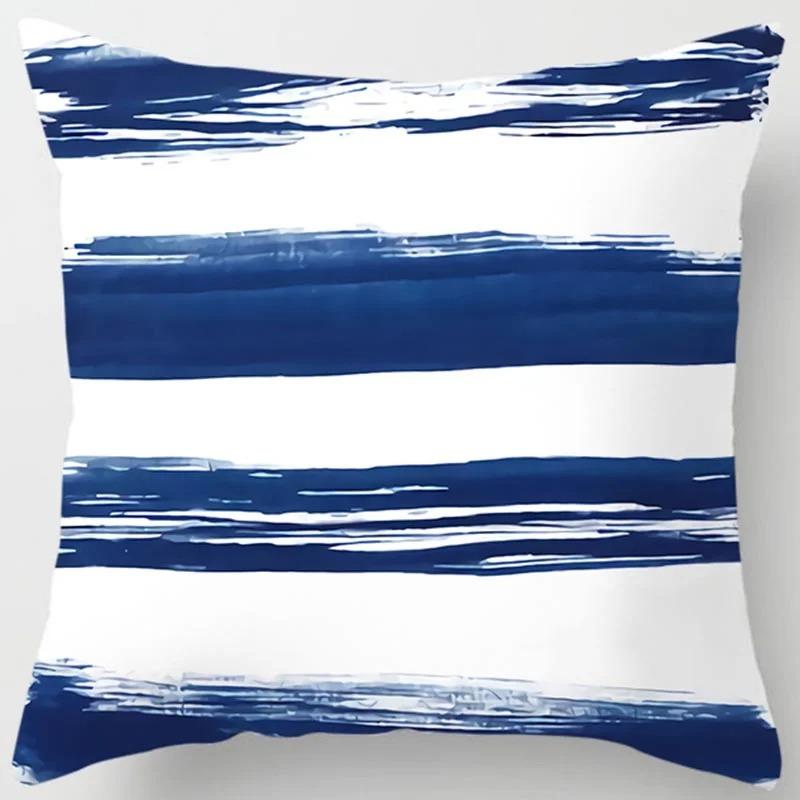 Blue Pattern Print Home Decoration Polyester Fiber Cushion Cover Living Room Sofa Cushion Cover 45X45 Cm