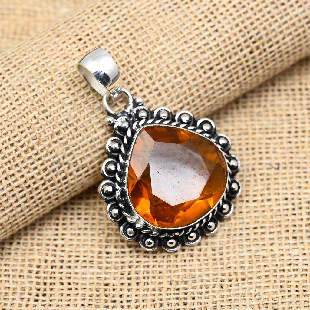 Pretty Honey Topaz Gemstone Handmade 925 Sterling Silver Jewelry Pendant For Women
