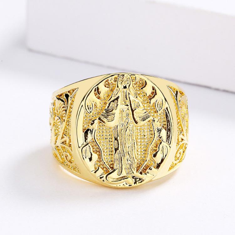 Europäischer und N Beliebter Marien-Segnungs-Abzeichenring Geschnitzte Persönlichkeit Übertriebener Schmuck