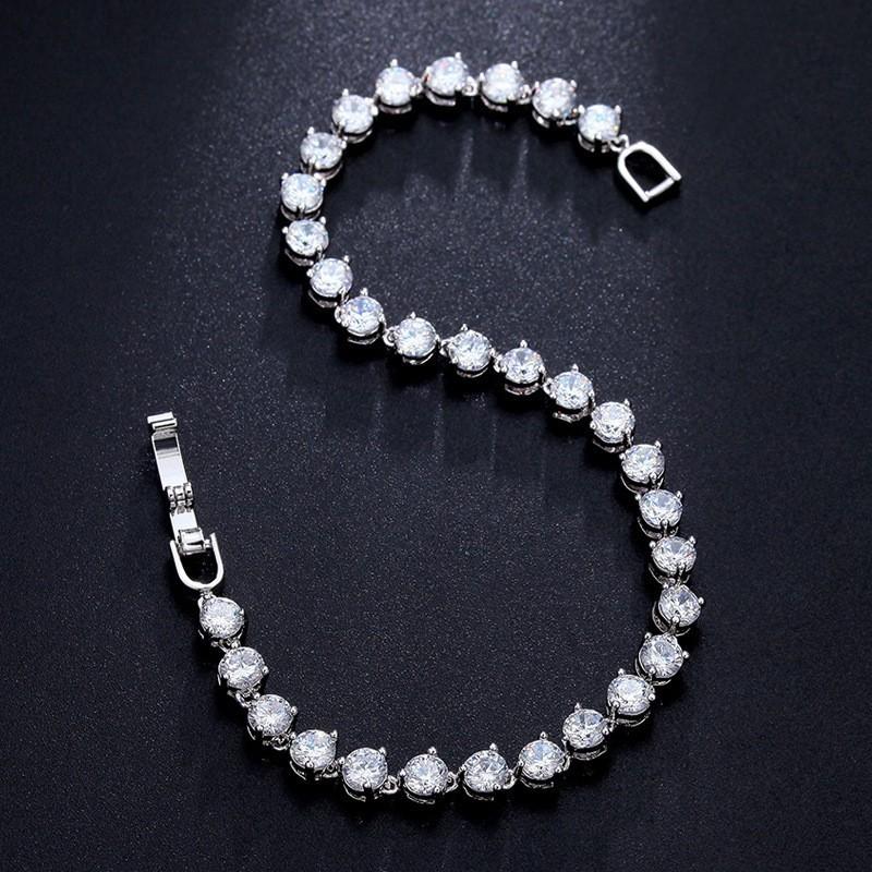 SOGRIA Factory Kupfer-Tennisarmband 4mm Zirkonia Silberbeschichtet Krappenfassung Sichere Armbandschließe Verstellbare Länge