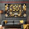 2D flach 1 Stück 50. Geburtstag Party Banner - goldener und schwarzer Polyester Hintergrund Geschenke und glitzernde Dekorationen