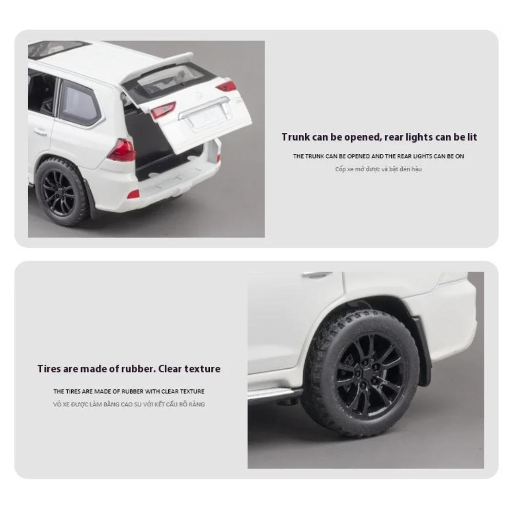 1/32 LEXUS LX570 SUV Alloy Off Road Diecast Metal Model Sound & Light Pull Back Toy Trendy Display Ornament Gift for Boy Collect
