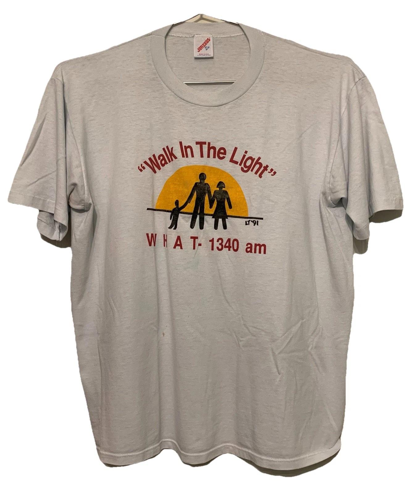

Vtg 1991 WHAT 1340 AM Walk In The Light Radio Ministry Shirt XL Philadelphia PA L