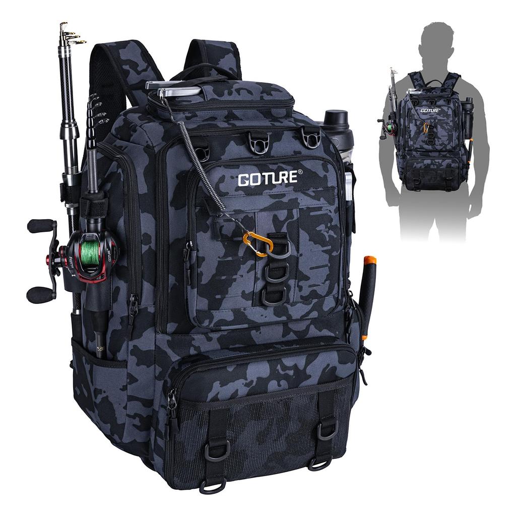 Goture Fishing Fishing Tackle 40L Large 900D Oxford SBS for Fishing Tackle Ideal for Stream and Outdoor Camouflage Backpack, Bag, Capacity,