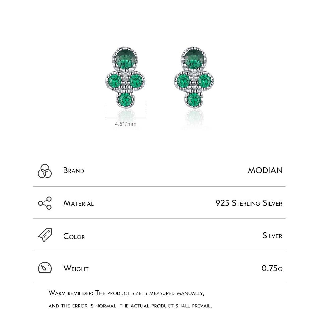 MODIAN Real 925 Sterling Silver Cute Mini Tiny Small Vintage Green Stud Earrings For Women Pave Setting CZ Fine Jewelry Gift