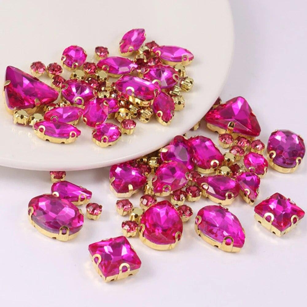 Sew On Rhinestones, Choupee 130PCS Sew On Glass Rhinestone Metal Back Prong Setting Sewing Claw Rhinestone Mixed Shapes