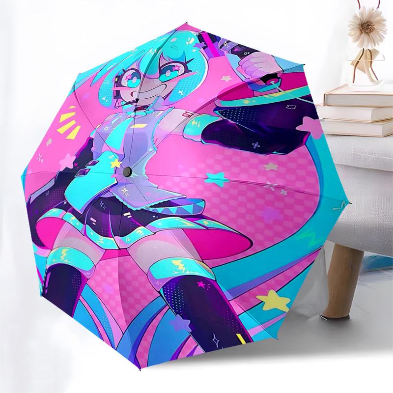 1pc Vocaloid Hatsune Miku Automatic Opening Umbrella with Convenient 3-Fold Design, 8-Bone Iron Frame - Outdoor for Fans, Travelers, Daily Use, and Fe