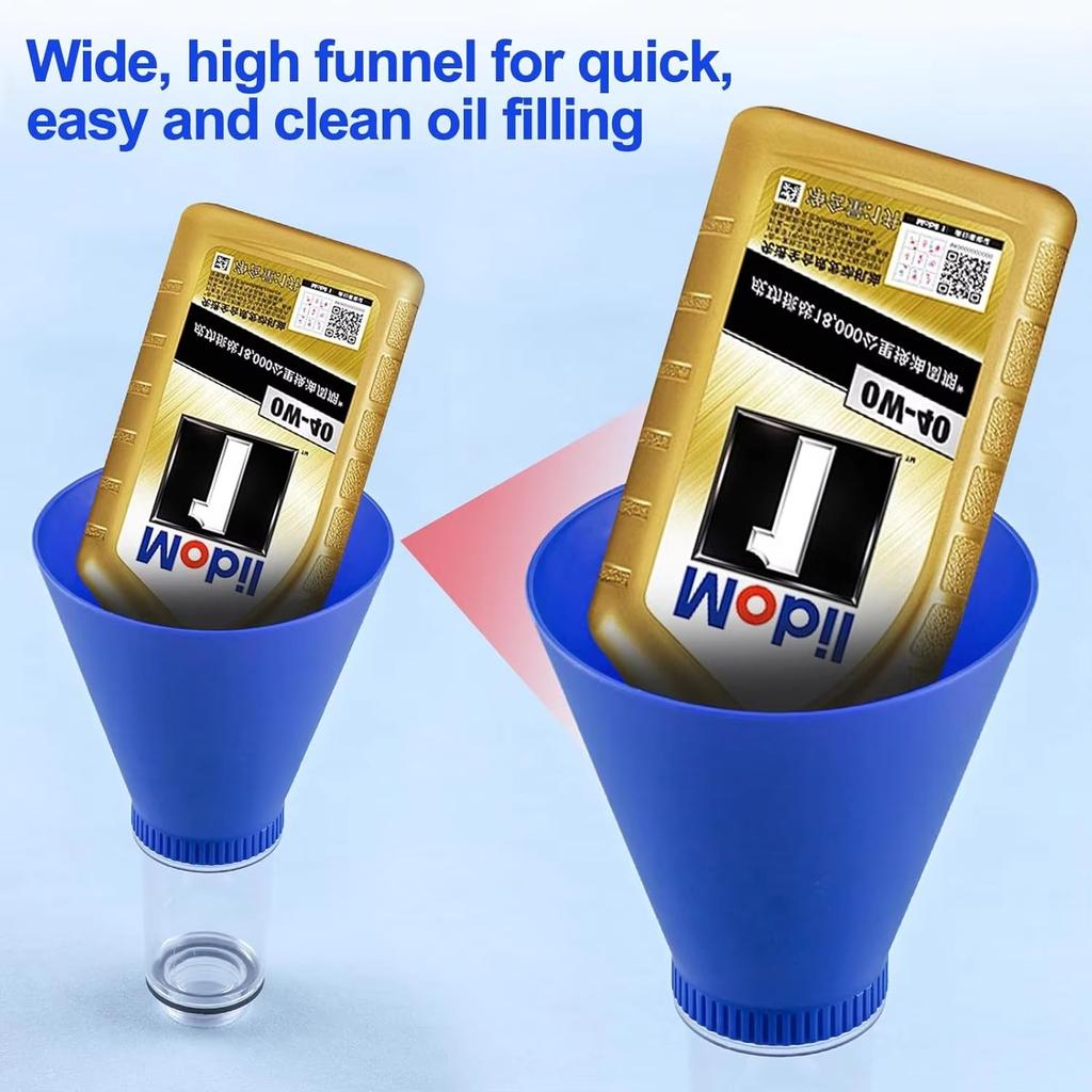 Engine Fuel Funnel, 8" x 4.9" Leak-Proof Spill-Proof PP Fuel Filling Tool with Sealing Rubber Ring